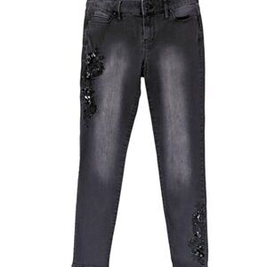 WHITE HOUSE BLACK MARKET EMBELLISHED THE SKINNY ANKLE JEAN DENIM JEANS BLACK 0